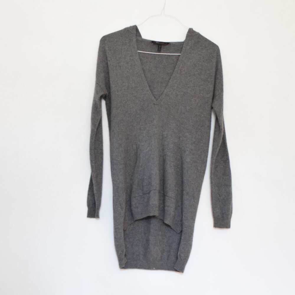 BCBG MAXAZRIA Grey 100% Cashmere Deep V-neck Long Sleeve Tunic Dress | Size XS